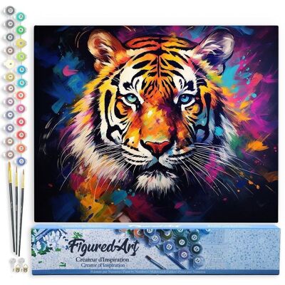 Kit de bricolaje de pintura por número - Tigre colorido abstracto - Lienzo enrollado