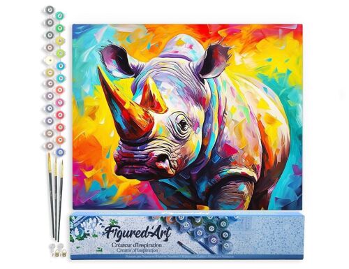 Peinture par Numéro Kit DIY - Rhinocéros Coloré Abstrait - Toile roulée