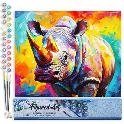 Kit fai da te da dipingere con i numeri - Rinoceronte colorato astratto - Tela arrotolata