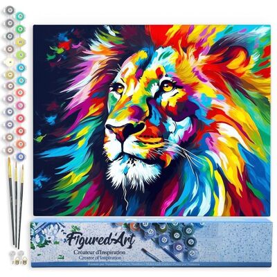 Paint by Number DIY Kit - Abstract Colorful Lion - Rolled Canvas