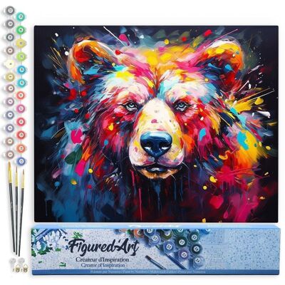 Paint by Number DIY Kit - Abstract Colorful Bear - Rolled Canvas