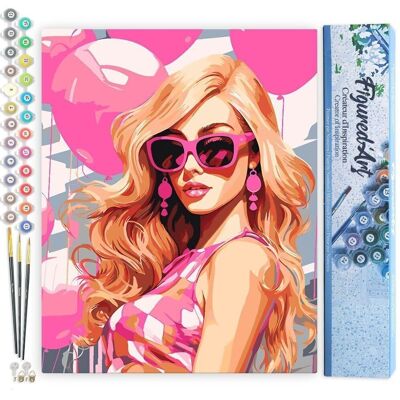 Paint by Number DIY Kit - Pink Balloons and Diva - Rolled Canvas