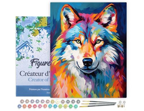 Peinture par Numéro Kit DIY - Loup Coloré Abstrait - toile tendue sur châssis en bois