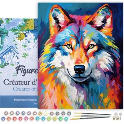 Kit de bricolaje de pintura por número - Lobo colorido abstracto - lienzo estirado sobre marco de madera
