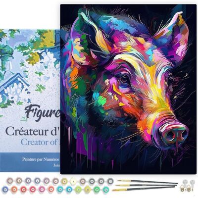 Paint by Number DIY Kit - Abstract Colorful Wild Boar - stretched canvas on wooden frame