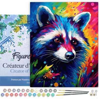 Peinture par Numéro Kit DIY - Raton laveur Coloré Abstrait - toile tendue sur châssis en bois