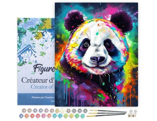 Peinture par Numéro Kit DIY - Panda Coloré Abstrait - toile tendue sur châssis en bois