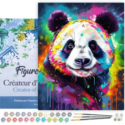 Kit de bricolaje de pintura por número - Panda colorido abstracto - lienzo estirado sobre marco de madera