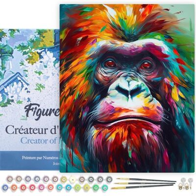 Kit de bricolaje de pintura por número - Orangután colorido abstracto - lienzo estirado sobre marco de madera