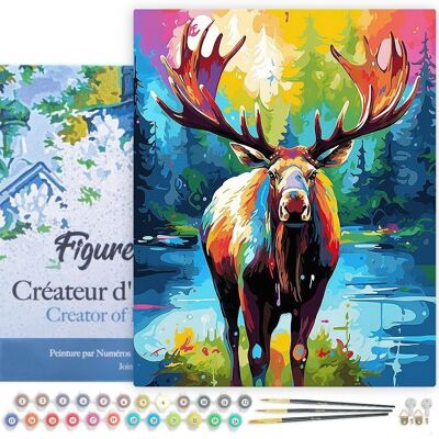 Paint by Number DIY Kit - Abstract Colorful Moose - stretched canvas on wooden frame