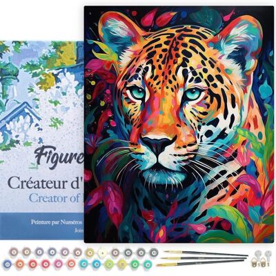 Kit de bricolaje de pintura por número - Leopardo colorido abstracto - lienzo estirado sobre marco de madera