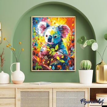 Peinture par Numéro Kit DIY - Koala Coloré Abstrait - toile tendue sur châssis en bois 4