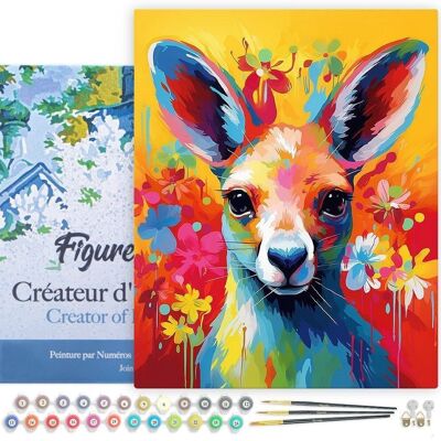 Kit de bricolaje de pintura por número - Canguro colorido abstracto - lienzo estirado sobre marco de madera