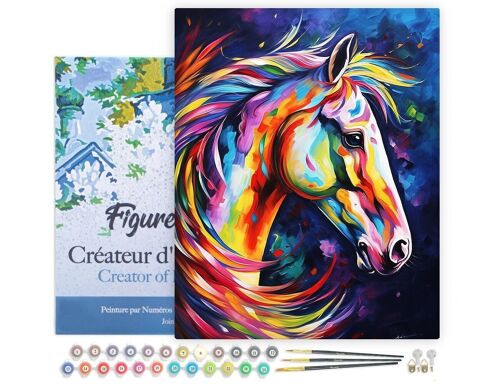 Peinture par Numéro Kit DIY - Cheval Coloré Abstrait - toile tendue sur châssis en bois