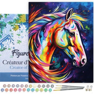 Peinture par Numéro Kit DIY - Cheval Coloré Abstrait - toile tendue sur châssis en bois