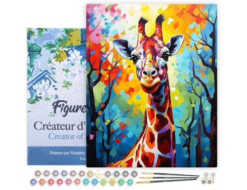 Peinture par Numéro Kit DIY - Girafe Colorée Abstraite - toile tendue sur châssis en bois