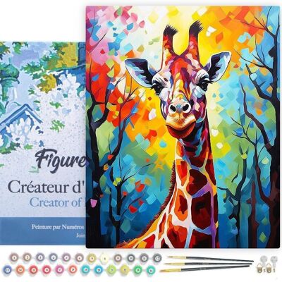 Kit de bricolaje de pintura por número - Jirafa colorida abstracta - lienzo estirado sobre marco de madera