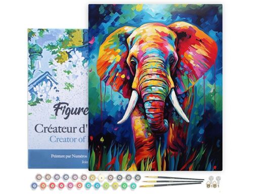 Peinture par Numéro Kit DIY - Éléphant Coloré Abstrait - toile tendue sur châssis en bois