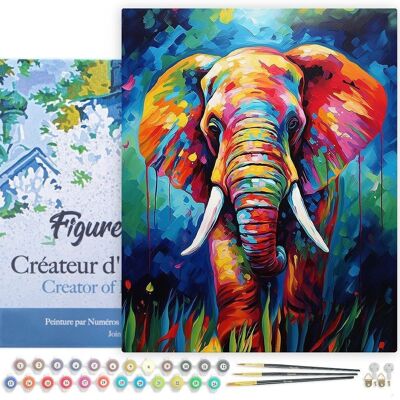 Paint by Number DIY Kit - Abstract Colorful Elephant - stretched canvas on wooden frame