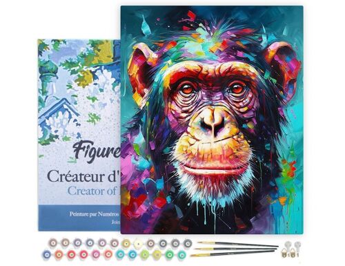 Peinture par Numéro Kit DIY - Chimpanzé Coloré Abstrait - toile tendue sur châssis en bois