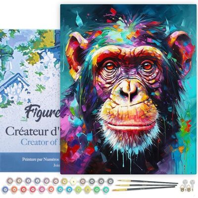 Kit de bricolaje de pintura por número - Chimpancé abstracto colorido - lienzo tensado sobre marco de madera