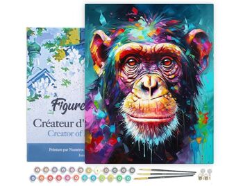Peinture par Numéro Kit DIY - Chimpanzé Coloré Abstrait - toile tendue sur châssis en bois 1