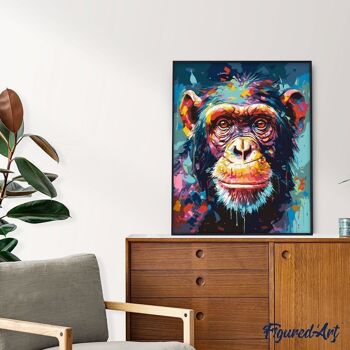 Peinture par Numéro Kit DIY - Chimpanzé Coloré Abstrait - toile tendue sur châssis en bois 3