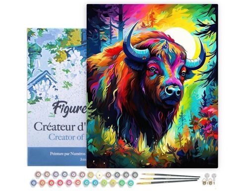 Peinture par Numéro Kit DIY - Bison Coloré Abstrait - toile tendue sur châssis en bois