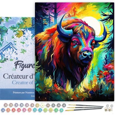 Paint by Number DIY Kit - Abstract Colorful Bison - stretched canvas on wooden frame