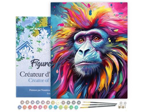 Peinture au Numéro Kit DIY - Babouin Coloré Abstrait - toile tendue sur châssis en bois