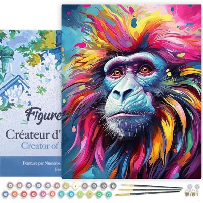 Paint by Number DIY Kit - Abstract Colorful Baboon - stretched canvas on wooden frame