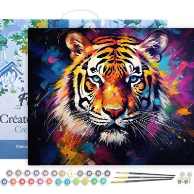 Kit de bricolaje de pintura por número - Tigre colorido abstracto - lienzo estirado sobre marco de madera