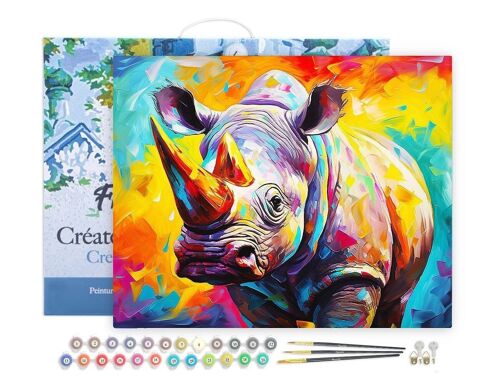 Peinture par Numéro Kit DIY - Rhinocéros Coloré Abstrait - toile tendue sur châssis en bois