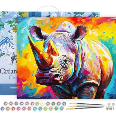 Kit de bricolaje de pintura por número - Abstracto de rinoceronte colorido - lienzo estirado sobre marco de madera