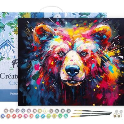 Paint by Number DIY Kit - Abstract Colorful Bear - stretched canvas on wooden frame
