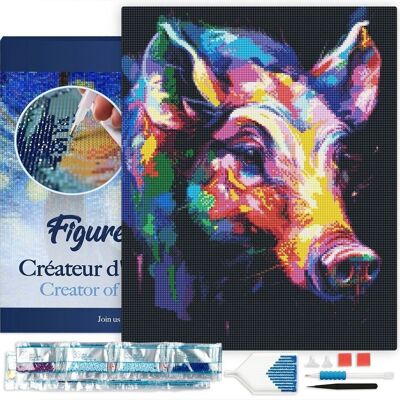 Kit de Broderie Diamant 5D - Diamond Painting DIY Sanglier Coloré Abstrait 40x50cm toile tendue sur châssis