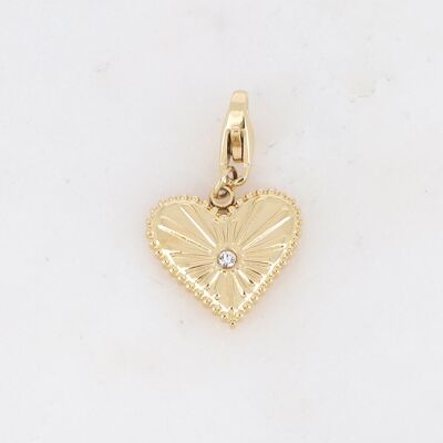 Clémentina charm - engraved heart set with zirconium
