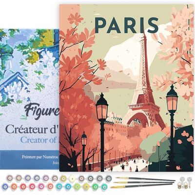Kit de bricolaje de pintura por números - Póster Vintage Paris 2 - lienzo estirado sobre marco de madera