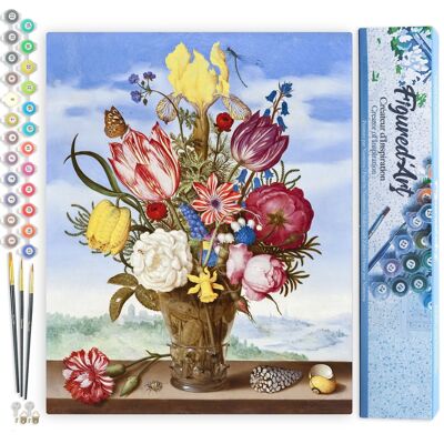 Kit fai da te da dipingere con i numeri - Bouquet di fiori - Ambrosius Bosschaert - Tela arrotolata