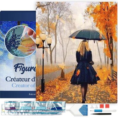 Kit de Broderie Diamant 5D - Diamond Painting DIY Femme sous la Pluie 40x50cm toile tendue sur châssis