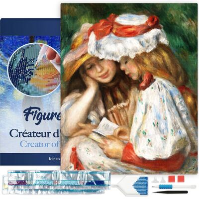 5D Diamond Embroidery Kit - DIY Diamond Painting Young girls reading - Renoir 40x50cm canvas stretched on frame