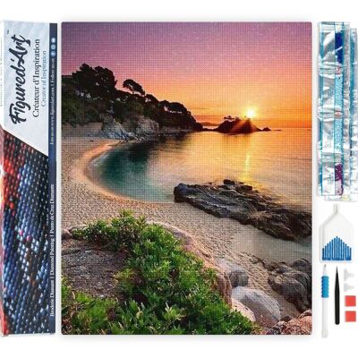 5D-Diamant-Stickset – DIY-Diamantgemälde „Ruhiger Strand und Sonnenuntergang“.