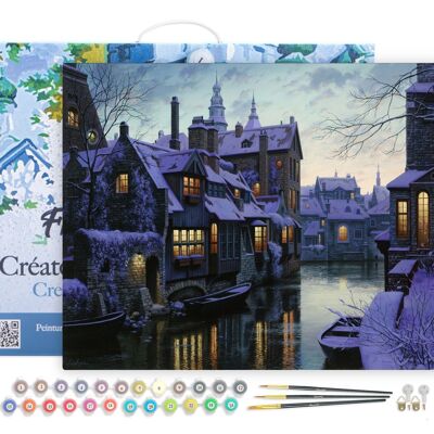 Paint by Number DIY Kit - Canals at dusk - canvas stretched on wooden frame