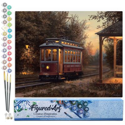 Paint by Number DIY Kit - Tram Station - Rolled Canvas