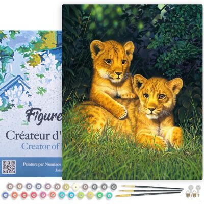 Kit de bricolaje Paint by Number - Cachorros de león - lienzo estirado sobre marco de madera