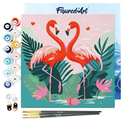 Mini-Malen nach Zahlen – DIY-Set 20 x 20 cm mit Rahmen, tropische rosa Flamingos