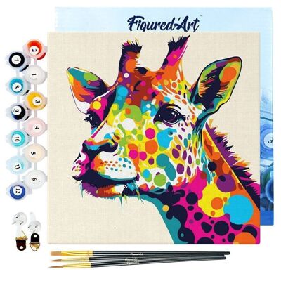 Mini Painting by Numbers - DIY Kit 20x20cm with Frame Abstract Giraffe Pop Art