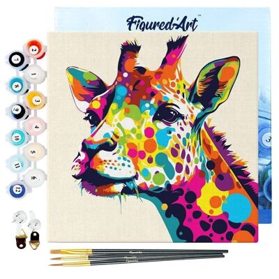 Mini Peinture par Numéros - Kit DIY 20x20cm avec cadre Girafe Abstraite Pop Art