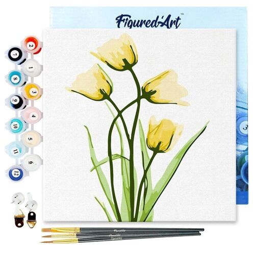 Mini Peinture par Numéros - Kit DIY 20x20cm avec cadre Jolies Fleurs Jaunes