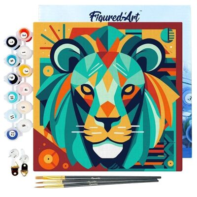 Mini Peinture par Numéros - Kit DIY 20x20cm avec cadre Lion Art Déco